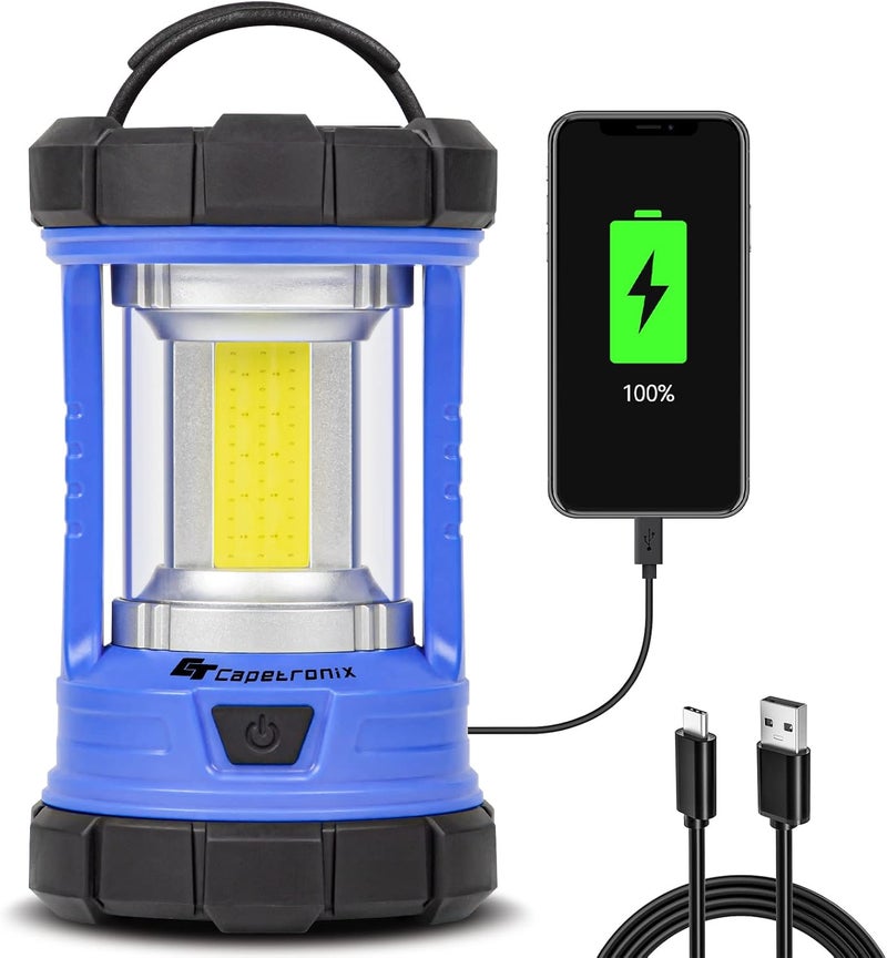 CT CAPETRONIX فانوس تخييم، 3200LM فانوس LED لانقطاع التيار الكهربائي، شاحن هاتف 4600mAh وفانوس قابل لإعادة الشحن، 5 أوضاع إضاءة لفانوس كشاف للأعاصير/الطوارئ/العواصف، ملحقات التخييم - Image 1